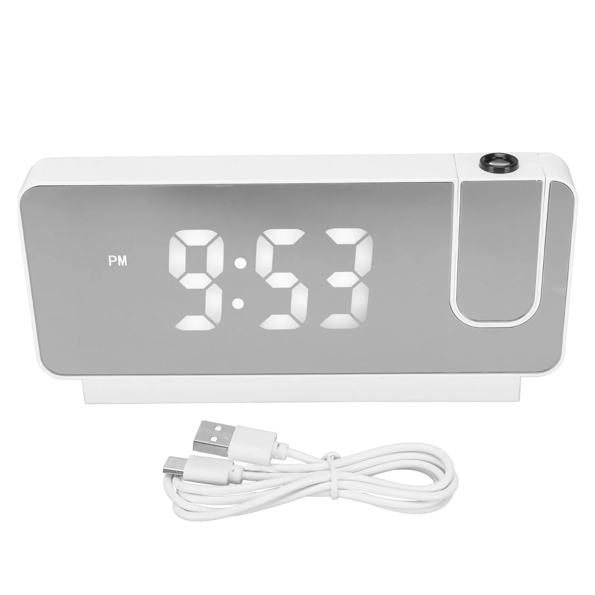 Projection Alarm Clock 180 Degree Wide Angle Projectable Clock USB Power Supply Flexible LED Screen Time Management for Home HIP WHITE