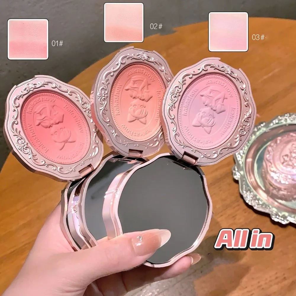 Girl Embossed Gradient Powder Blusher Ultra Fine Natural Nude Peach Rouge Lively Cheek Tone Lasting Daily Face Brighten Makeup HIP