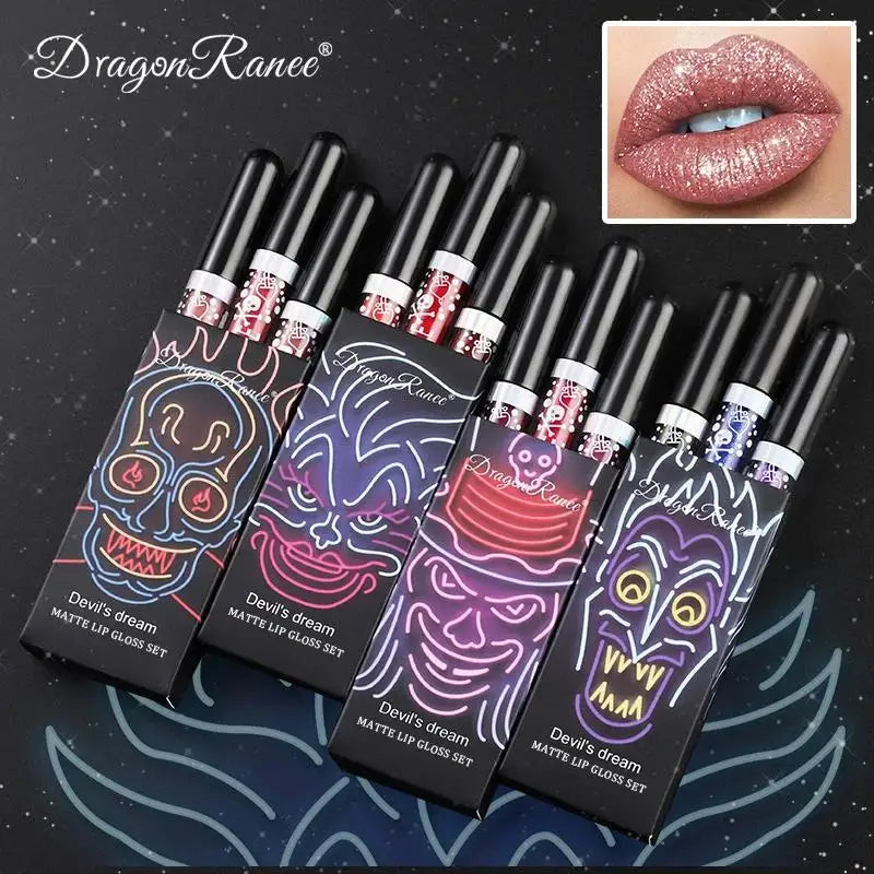 Dragon Ranee Halloween Lip Gloss Set – Purple & Black Shimmer Trio Lip Gloss Set HIP