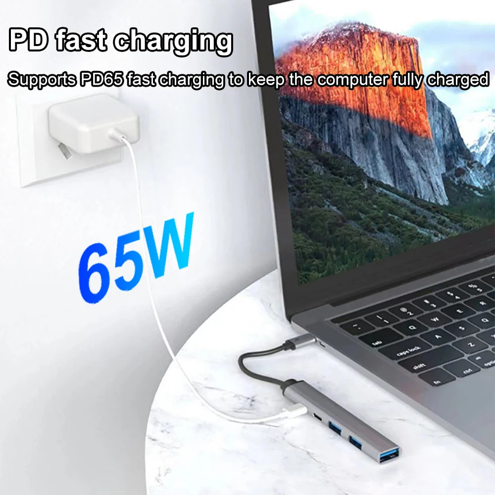 5-in-1 USB-C Hub PD 65W | USB 3.0 Splitter Adapter USB-C Hub Adapter HIP