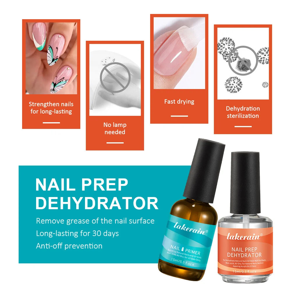 2Pcs 15ml Nail Primer Fast Air Dry Prep Dehydrator For Nail Soak Off Base Primer Gel First Nails Gel for Manicure Tools HIP