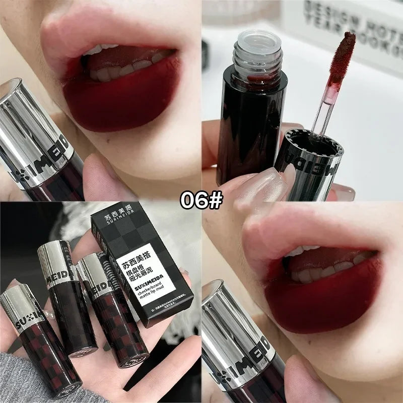 Punk Dark Purple Matte Lip Mud Mousse Lipstick Waterproof Sexy Orange Brown Velvet Lip Gloss Lasting Non-stick Deep Color Makeup HIP 06