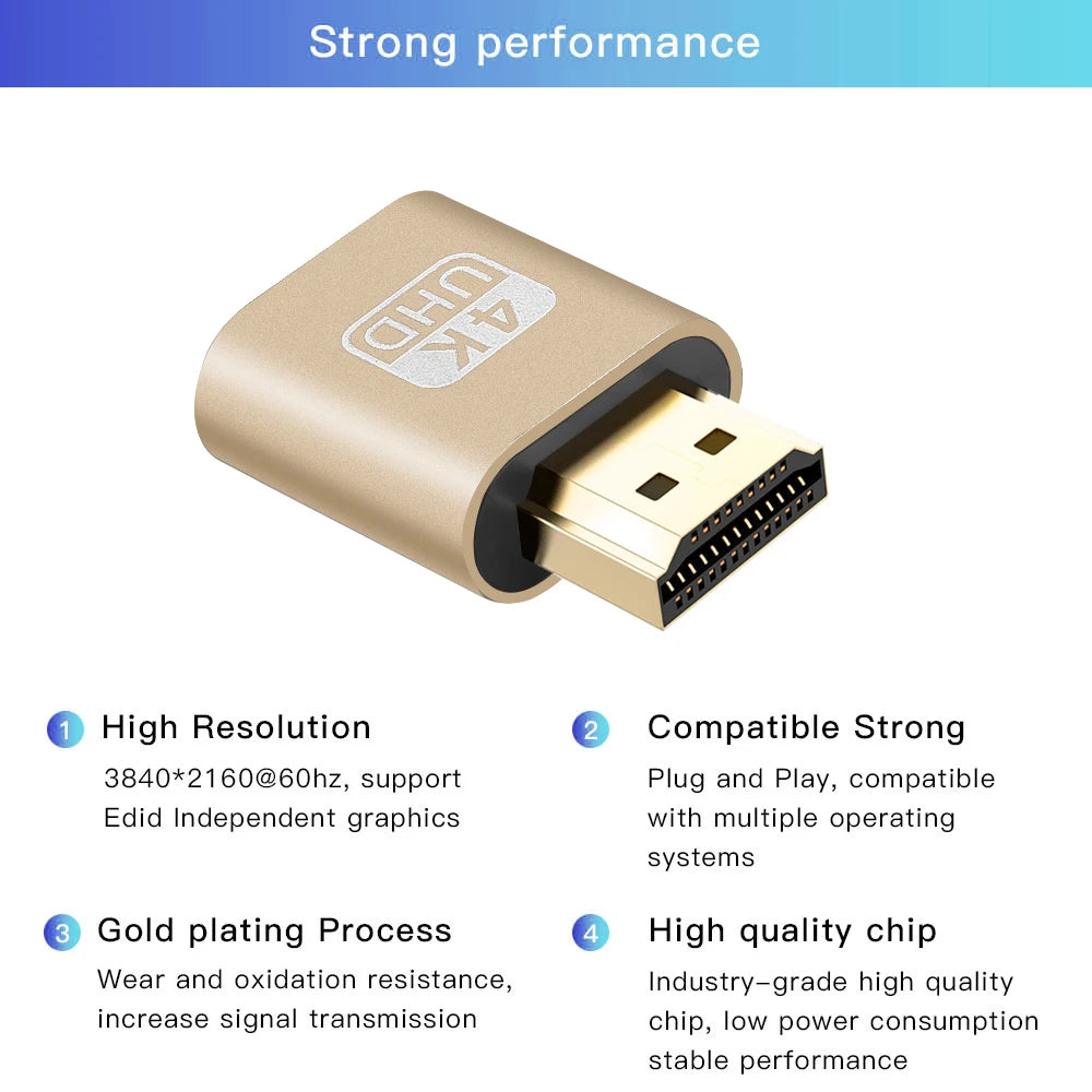 Headless Ghost Display Emulator – HDMI VGA DVI Dummy Plug 4K Display Emulator Adapter HIP