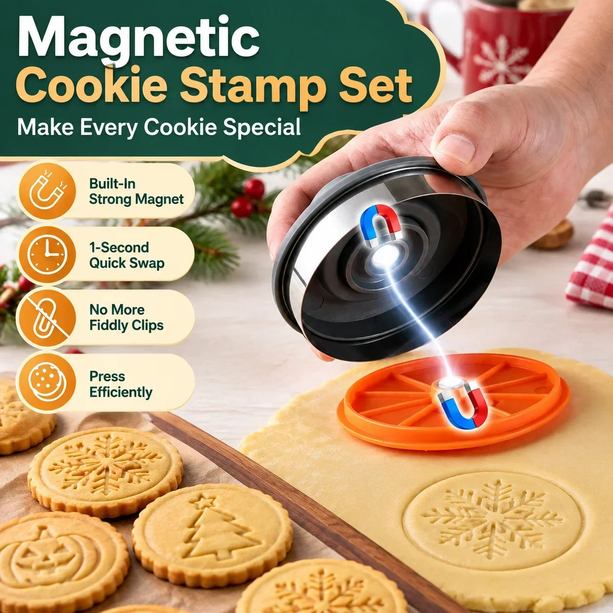 DIY Cookie Pattern Molds Holiday Halloween Party Making Christmas Baking Mold Stainless Steel Magnetic Cookie Embosser Set HIP