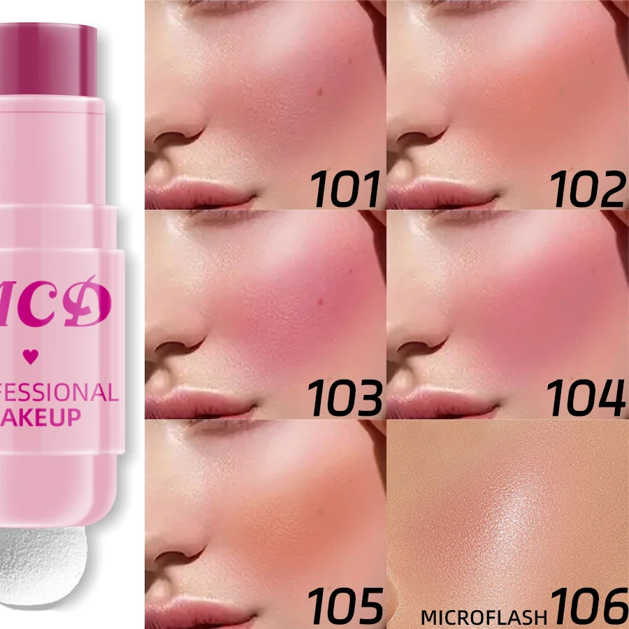 6Colors Makeup Blush Stick Lip Tinted Cooling Water Jelly Tint Jelly Blush Stick Bronzer Cheek and Nose Grooming Matte Blush HIP