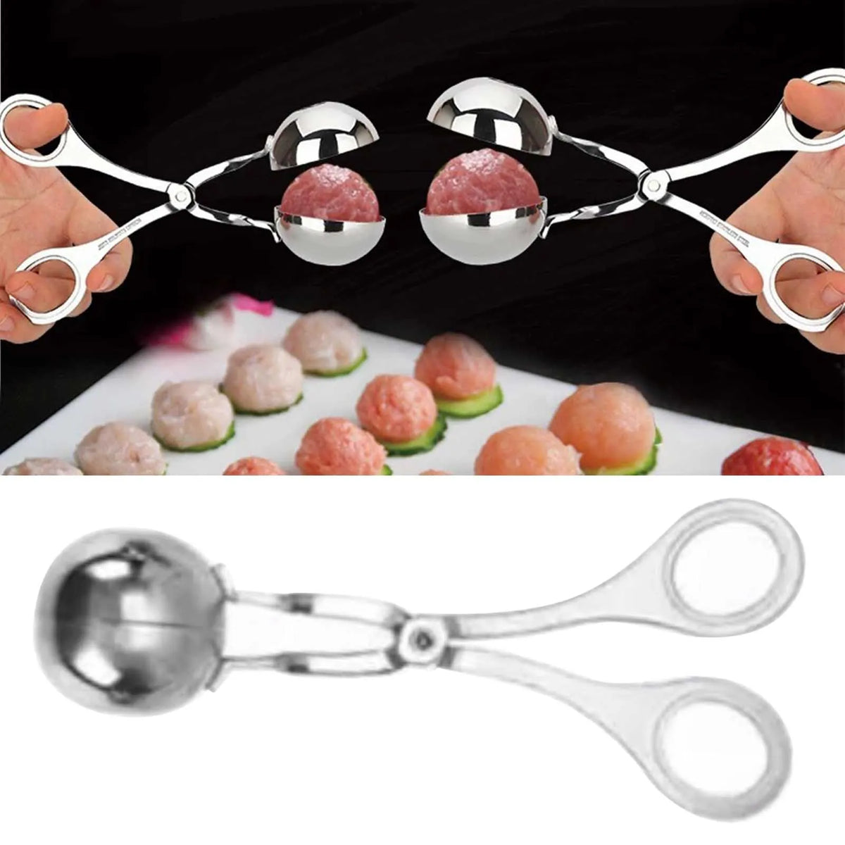 304 Stainless Steel Meatball Maker High Strength Safe Easy to Clean Multipurpose Meat Ball Scoop for Kitchen Meat Baller Tong HIP L