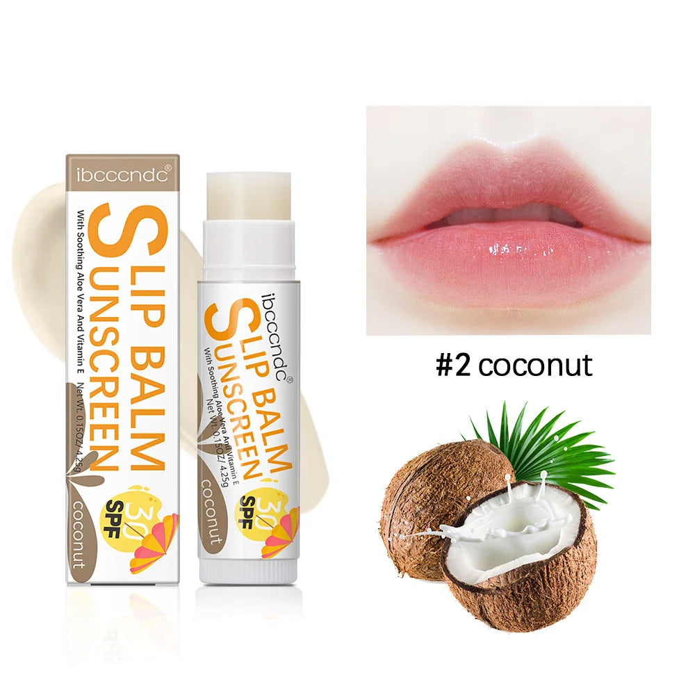 1 Piece Sunscreen Lip Balm SPF 30 UVA Protection Lips Moisturizer Watermelon Coconut Banana Flavor Colorless Lipstick Sun Care HIP Coconut