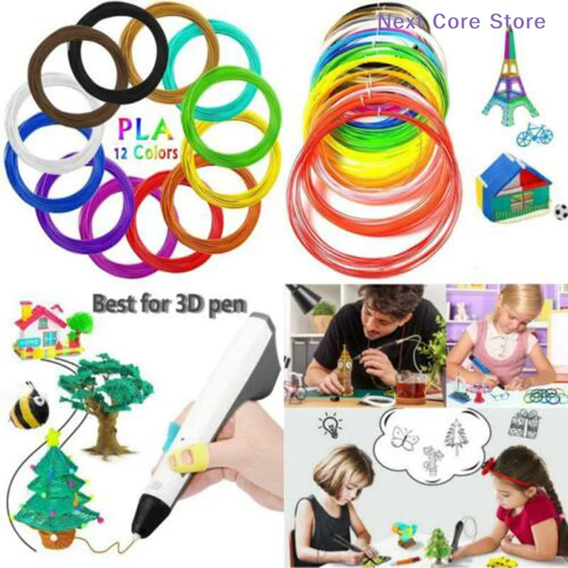 3D Pen Filament 12 Colors 1.75mm PLA – DIY Art Refill Set 3D Pen Filament HIP