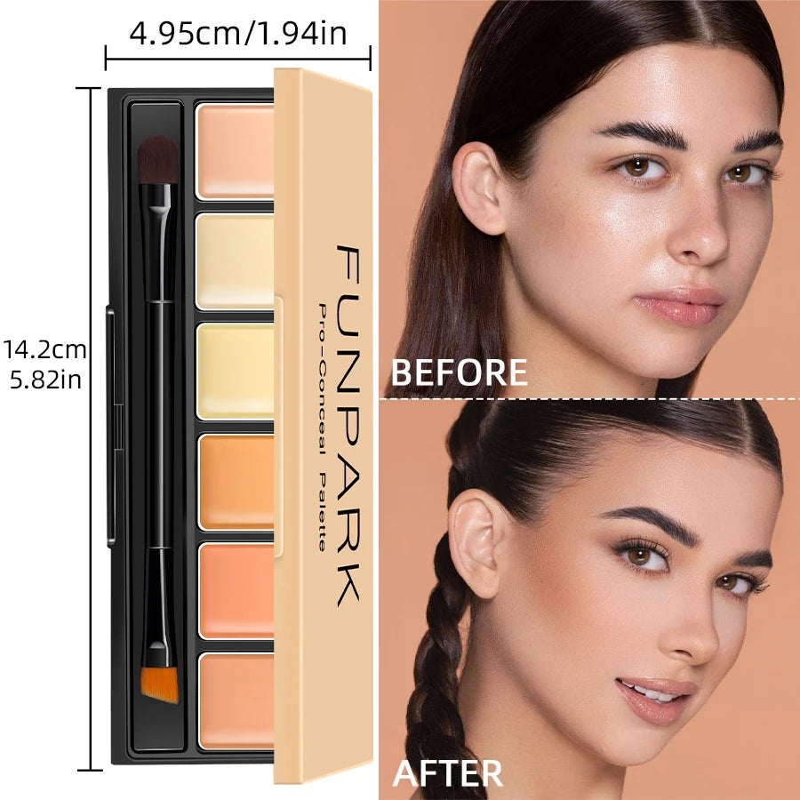 6-color Concealer Blush Palette Cream Matte Highight Contour Makeup Eyeshadow Base Palette with Brush Covering For Dark Circles HIP 602