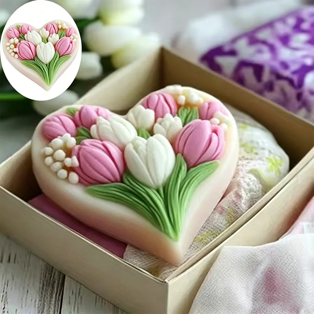 Creative Silicone DIY Flowers Mold Floral Heart Tulip Candle Mold Easy Release Clean Mold for Candle Soap Resin Plaster Ornament HIP