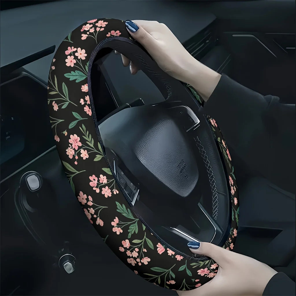 Pink Flower Steering Wheel Cover – Soft, Breathable, All-Season Steering Wheel Cover HIP 1
