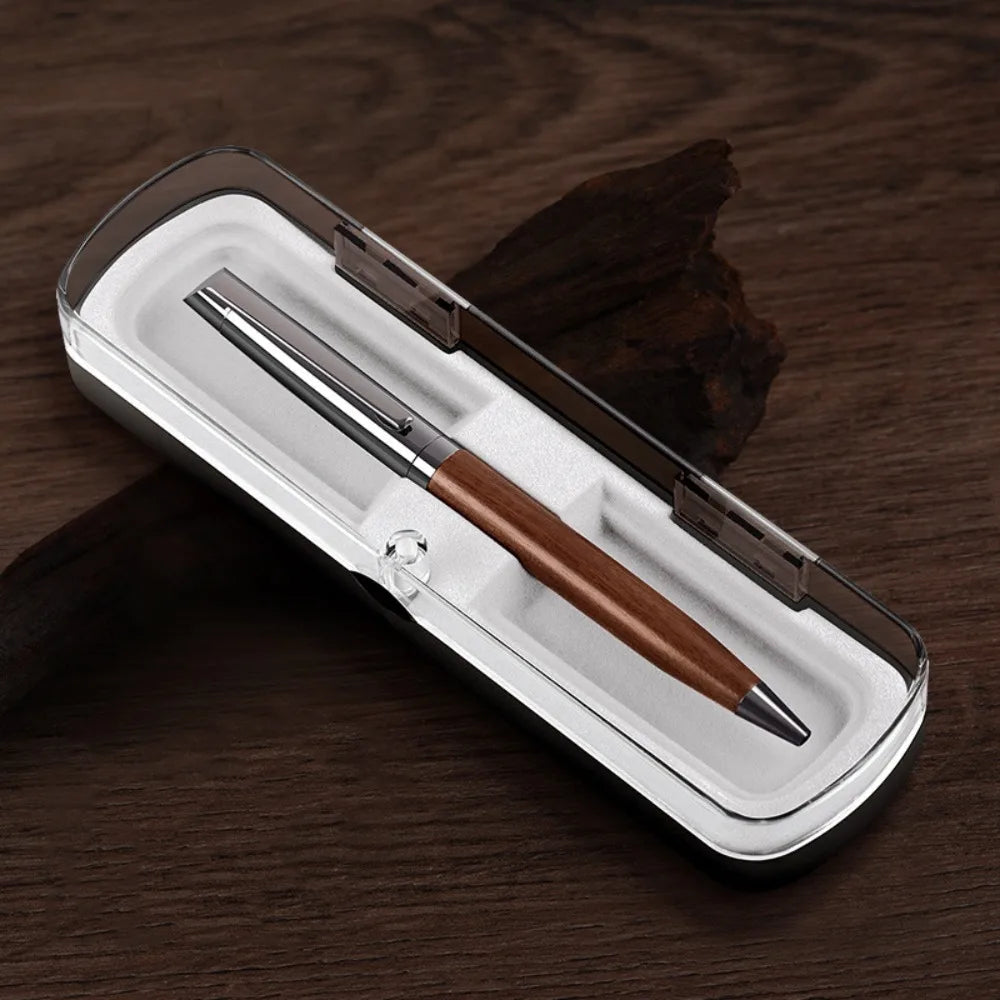 0.5mm Metal Wood Barrel Ballpoint Pen – Smooth Black Ink Metal Ballpoint Pen HIP Brown with case