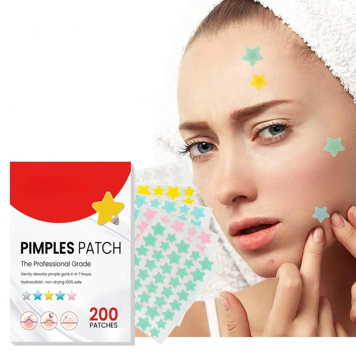240pc Count Star Heart-Shaped Acne Patches Assorted Sizes Colors with Tea Tree Salicylic Acid & Mica Oil Alcohol-Free for All HIP