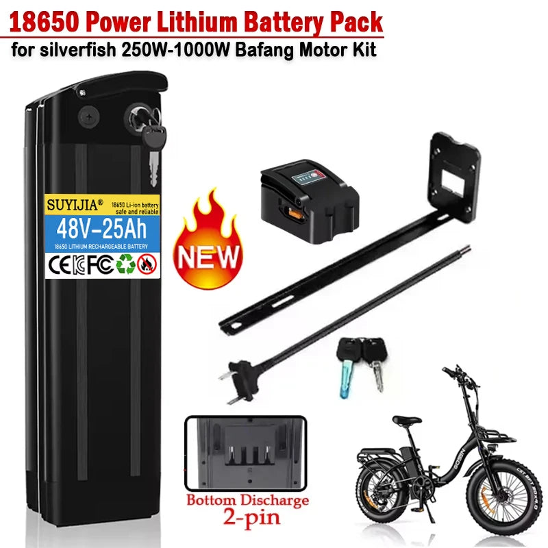 48V 36V Silverfish Li-Ion E-Bike Battery 25Ah + Charger E-Bike Battery Pack HIP