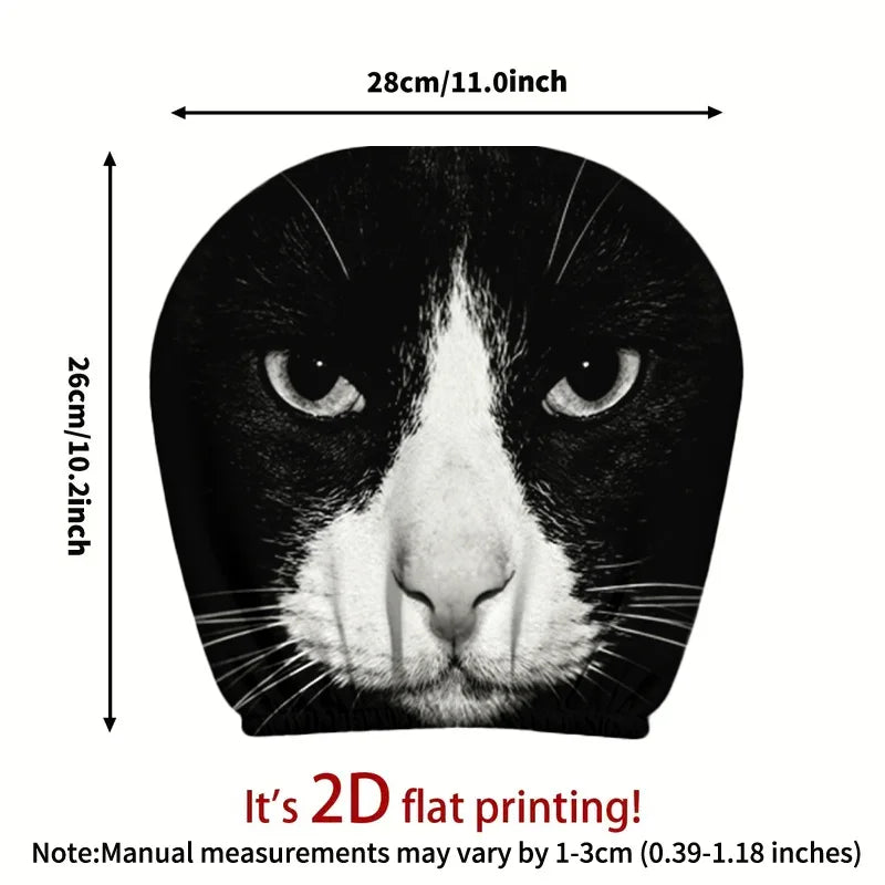 Black & White Cat Print Car Headrest Cover – 2D Flat Car Headrest Cover HIP