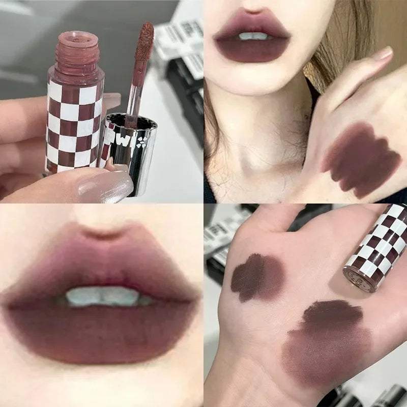 Punk Dark Purple Matte Lip Mud Mousse Lipstick Waterproof Sexy Orange Brown Velvet Lip Gloss Lasting Non-stick Deep Color Makeup HIP
