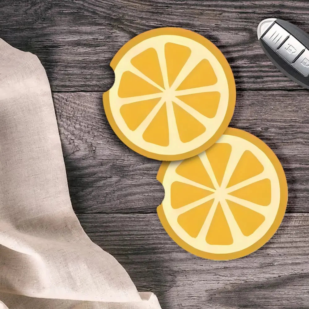 Lemon & Orange Acrylic Car Cup Coasters – 2-Pack Heat-Resistant Car Cup Coasters HIP