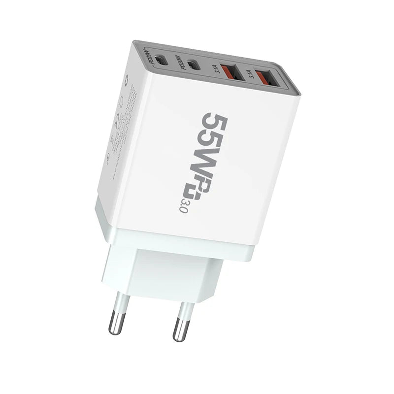 55W 4-Port USB-C PD Wall Charger – Fast Charging Adapter USB Wall Charger HIP