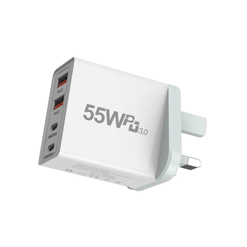 UK Plug PD 3.0 Fast Wall Charger 20W–65W USB-C & USB-A USB Wall Charger HIP