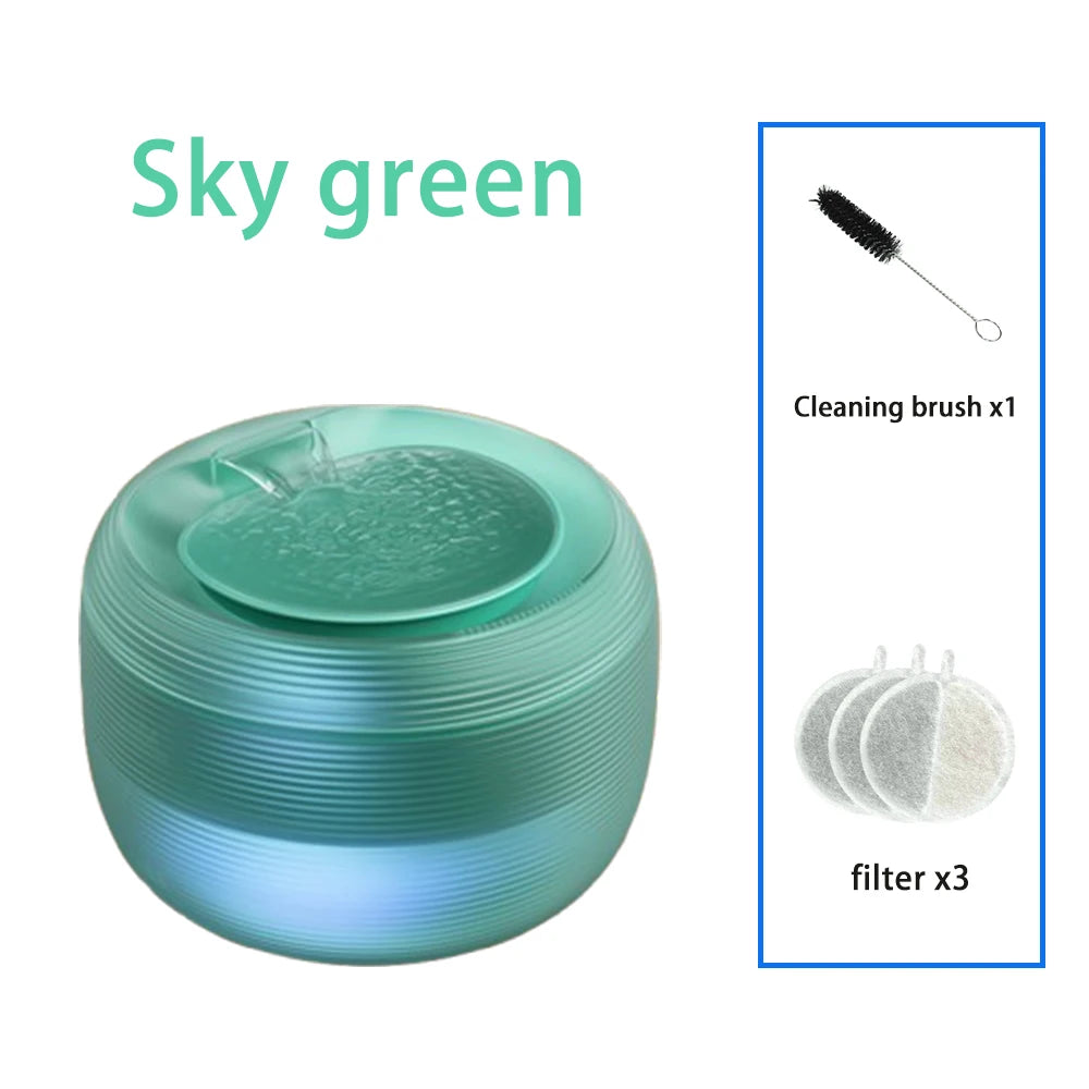 Smart Ultra Quiet Waterfall ﻿ 2.5L Cat Water Dispenser with Smart Pump Pet Water Fountain for Cats and Dogs Built-in LED Light HIP Sky Green-3 filter 2.5L