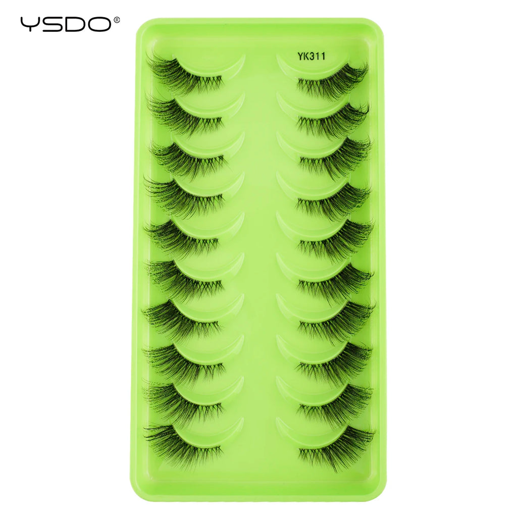 YSDO 10 Pairs Half Eyelashes Natural Faux 3D Mink Eyelashes Wispy Fluffy Soft False Lashes Extension Makeup Handmade Fake Lashes HIP