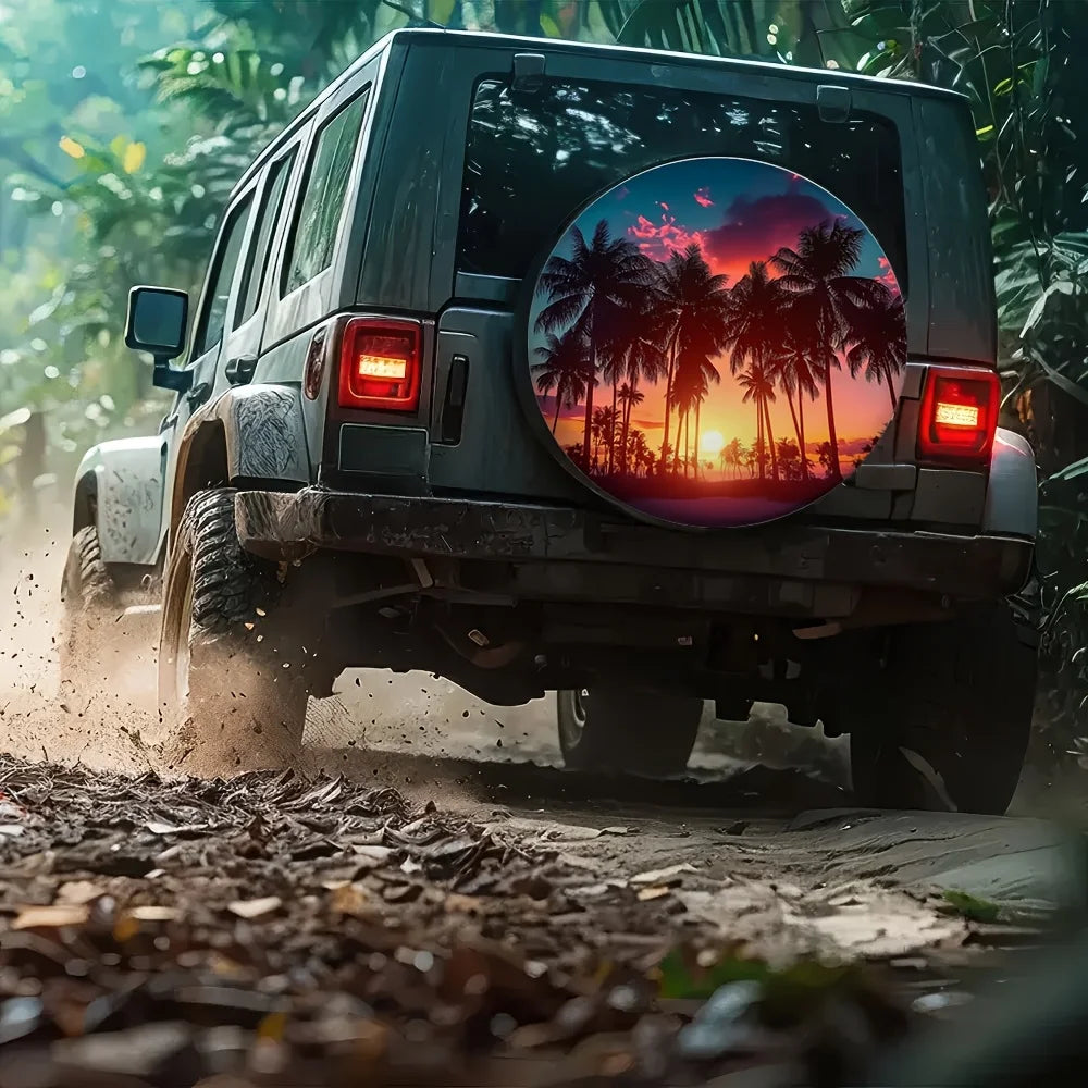 Tropical Palm Tree Sunset Spare Tire Cover – Waterproof Spare Tire Cover HIP
