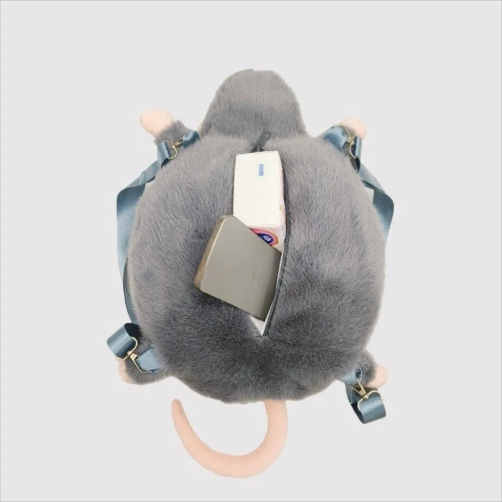 Cartoon Mouse Plush Backpack – Cute Flower Branch Rat Doll Plush Animal Backpack HIP