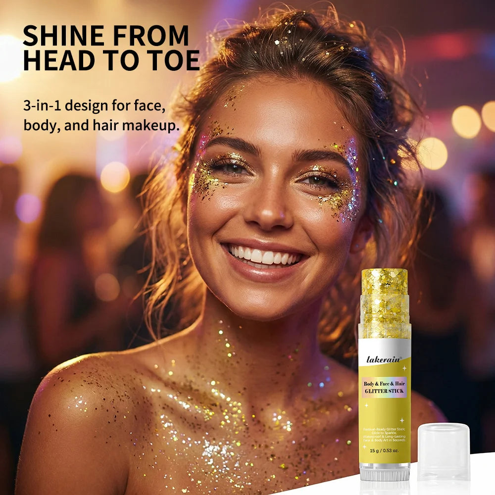 Hair Glitter, Pink Glitter Stick for Hair and Body, Hair & Body Sparkle On-The-Go Singer Concert Music Rave Festival-Ready Shimm HIP