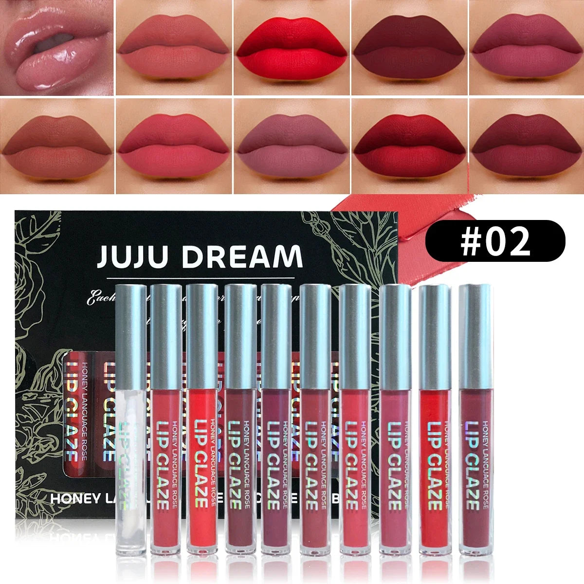 JUJU Dream 10-Pc Honey Rose Matte Velvet Lip Gloss Set Lip Gloss Set HIP 02