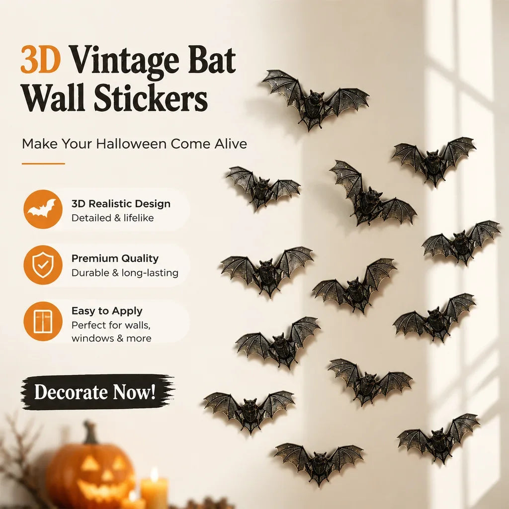 Realistic Horror Halloween Home Window Wall Indoor Party DIY Decor Halloween Bat Decals 12Pcs 3D Vintage Bat Wall Stickers HIP