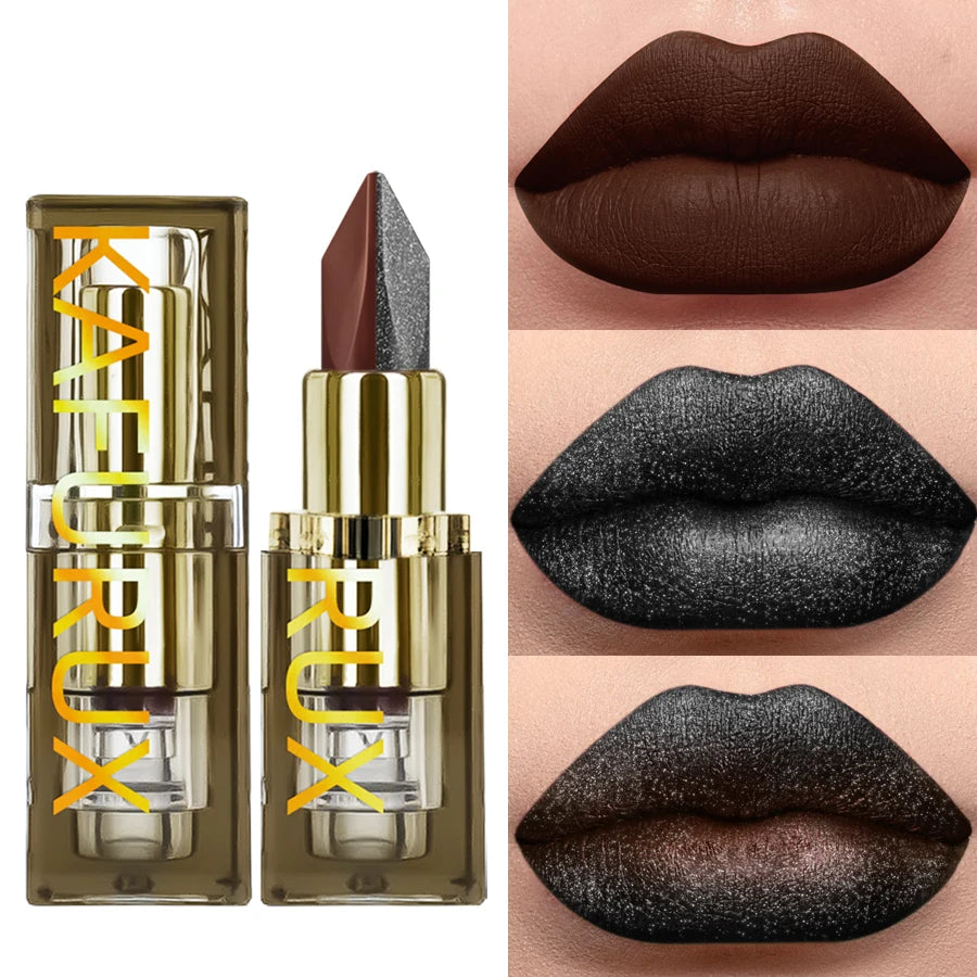 1pc Two Tone Chocolate Color Lipstick Waterproof Glitter&Matte Lip Tint Red Sexy Lips Makeup High Pigmented Lip Liner Cosmetics HIP 107