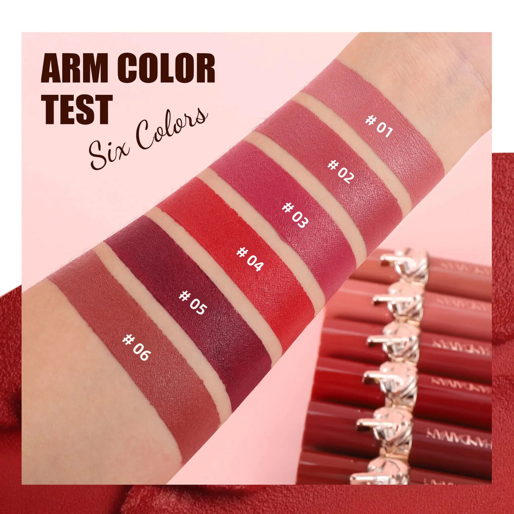 Handaiyan Creamy Velvet Lipstick – 6 Shades, Long-Lasting Velvet Matte Lipstick HIP
