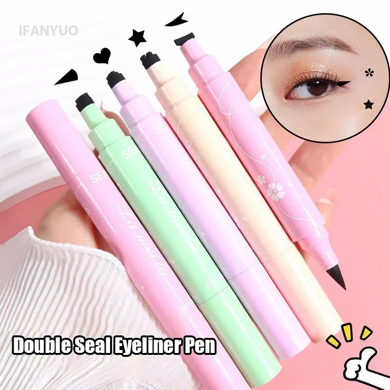 Moon Flower Star Eyeliner Stamp Pen 2IN1 Black Liquid Eye Liner Pencil Love Heart Triangle Waterproof Quick Dry Makeup Cosmetic HIP