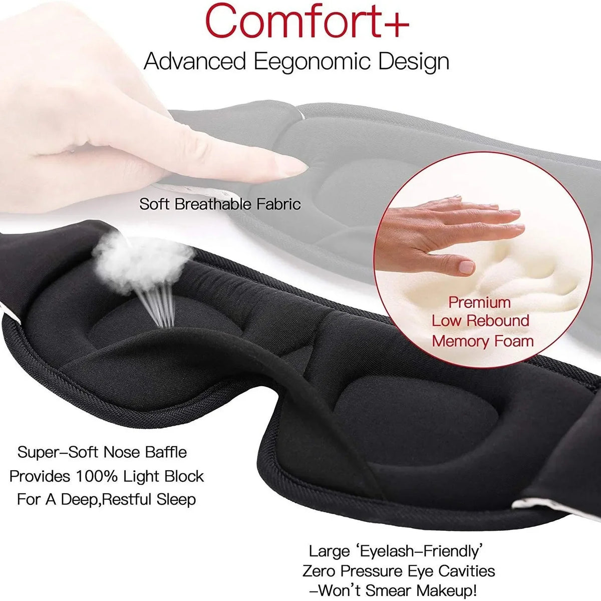 3D Contoured Sleep Mask – Blackout, Breathable & Adjustable Sleep Eye Mask HIP