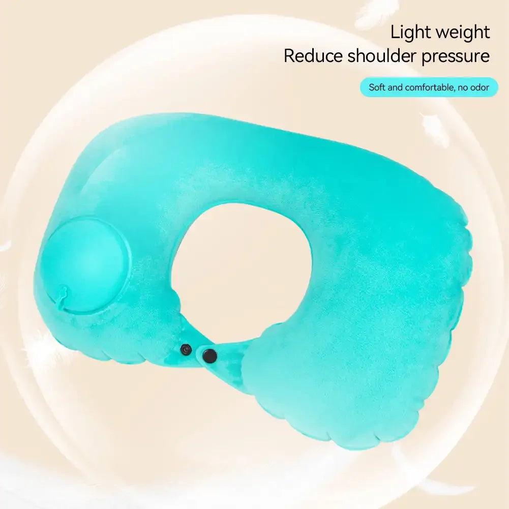 U Shape Neck Cushion Automatic Air Inflatable Pillow Compress Ring Pillow For Airplane Car Outdoor Travel Flocking Milk Fiber HIP