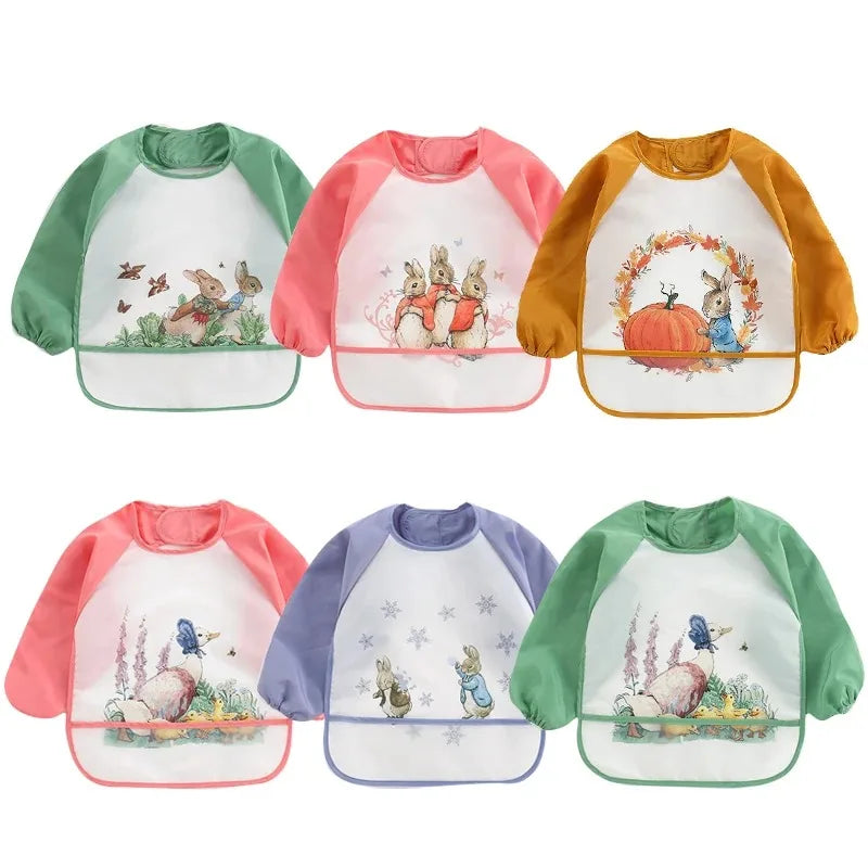Waterproof Long Sleeve Baby Bib – Cartoon Animal Smock 0–3Y Baby Feeding Smock Bib HIP