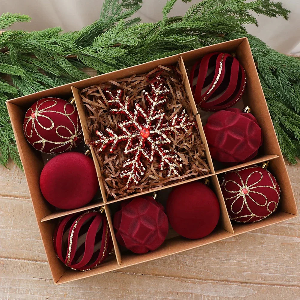 Velvet Christmas Ball Set 10Pcs/Set Snowflake Ball Pendant Shaped Plastic Christmas Ball Pendant Christmas Tree Decoration HIP