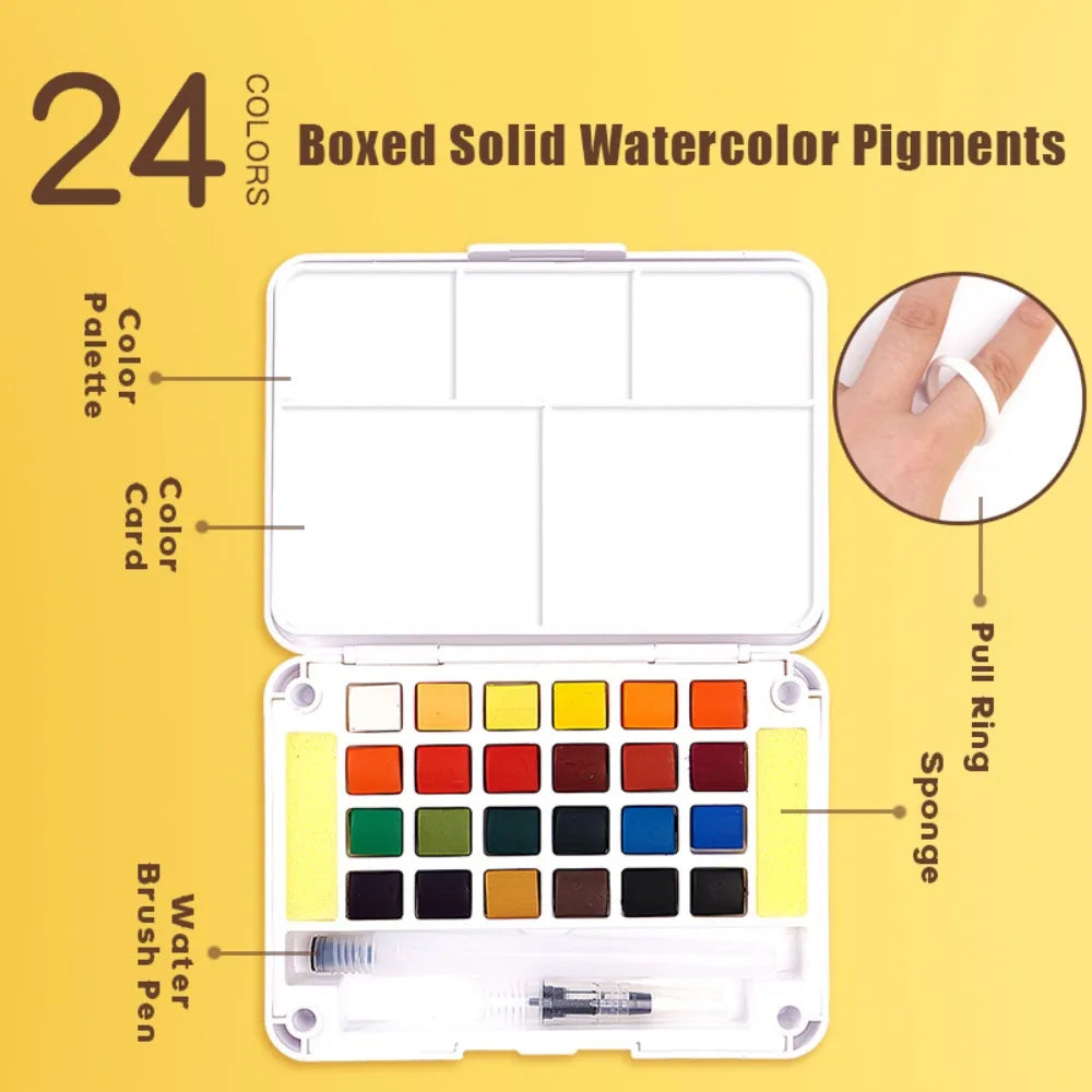 Portable Watercolor Paint Set 12–48 Colors with Water Brush Pen Watercolor Paint Set HIP 24 Colors