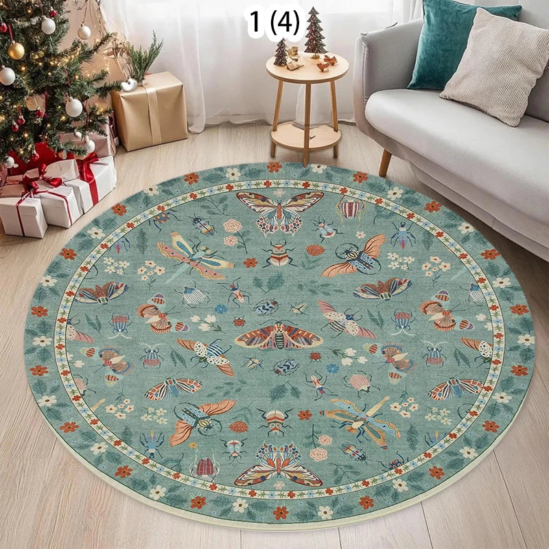 Round Green Floral Insect Area Rug – Bedroom & Living Room Round Area Rug HIP 1 80X80CM