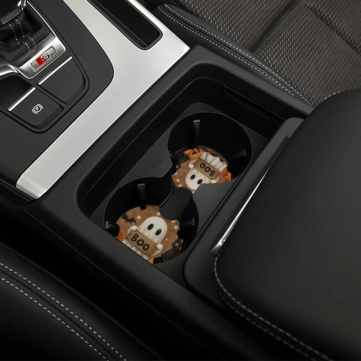 2-Pack Halloween Black Cat & Ghost Car Cup Holder Coasters Car Cup Holder Coasters HIP