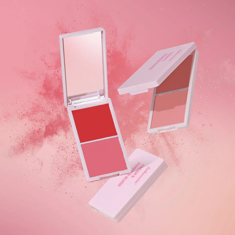 Creme & Powder Blush Duo Long Wearing Matte & Dewy Finish High Pigment Pink Candy Peach Blush Palette Vibrant Orange Red Blush HIP