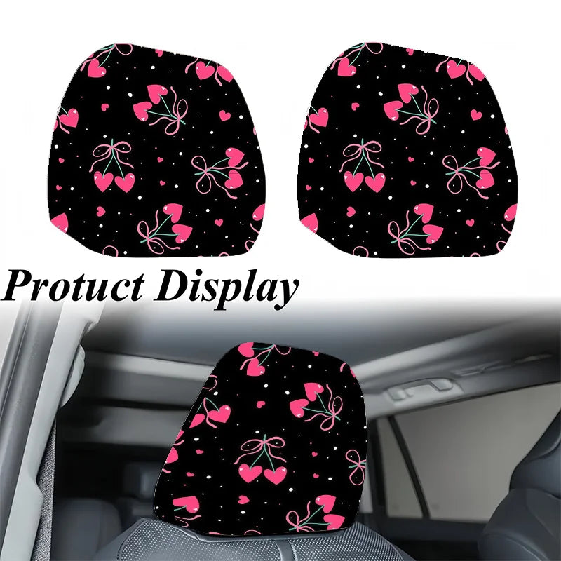 2-Pack Pink Heart Bow Car Headrest Covers – Universal Fit Car Headrest Covers HIP
