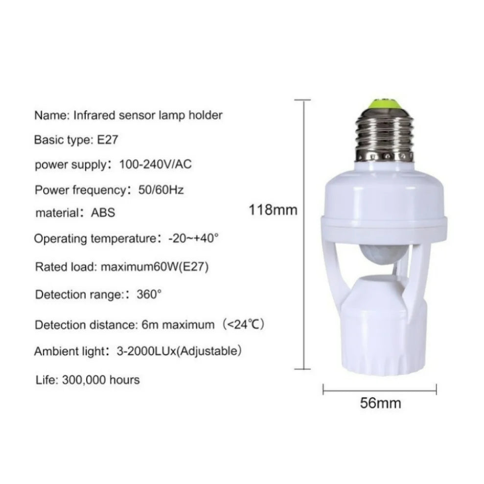 E27 PIR Motion Sensor Lamp Socket – 360° Auto On/Off Motion Sensor Socket HIP