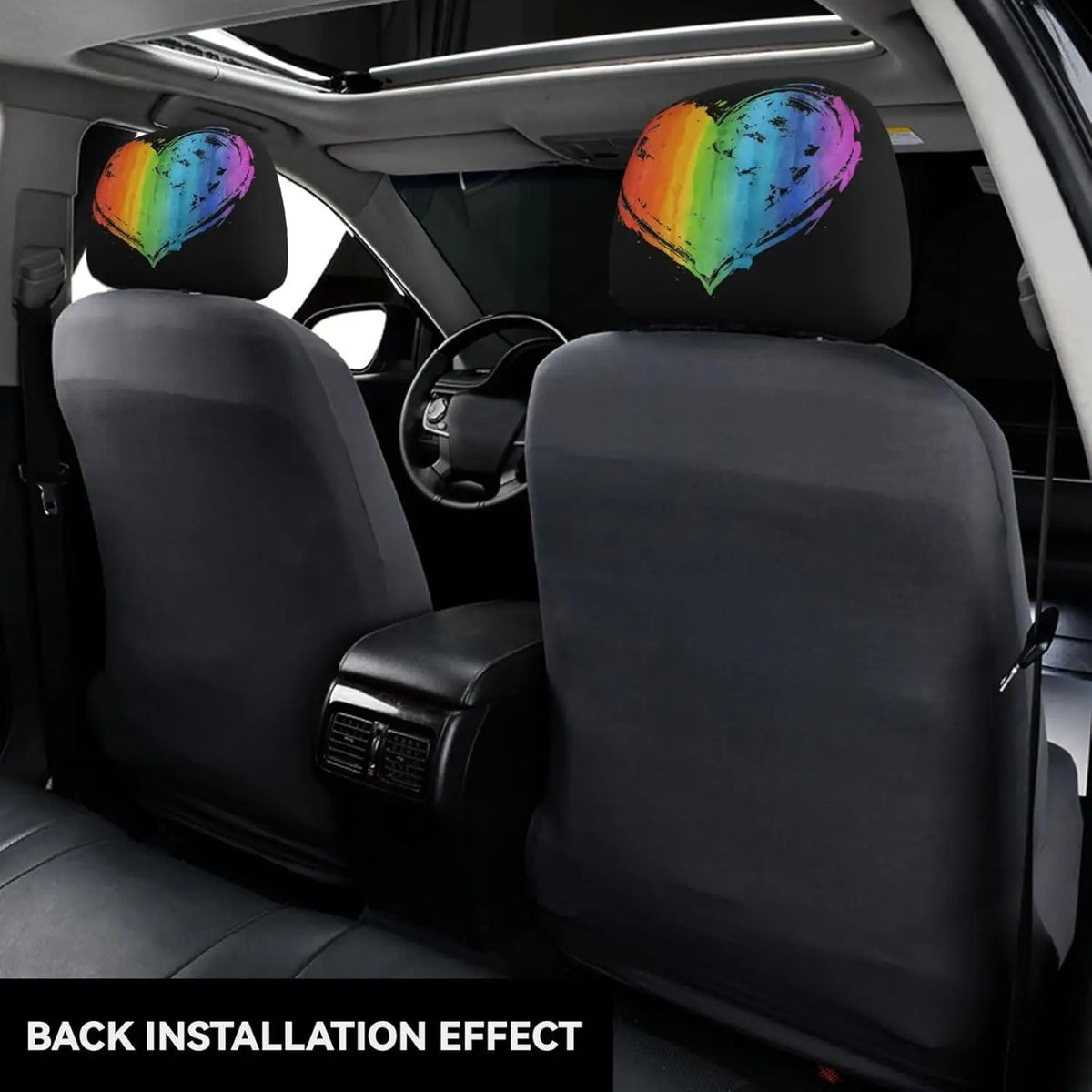 Pride Rainbow Heart Car Headrest Covers – 2 Pack | Universal Fit Car Headrest Cover HIP