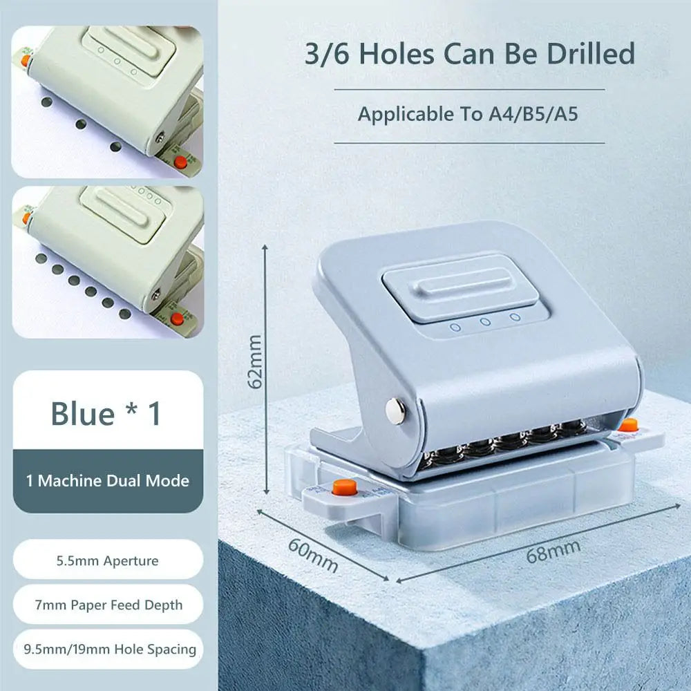 Portable 3/6-Hole Punch – Mini Loose-Leaf Paper Binding Tool Hole Punch Tool HIP