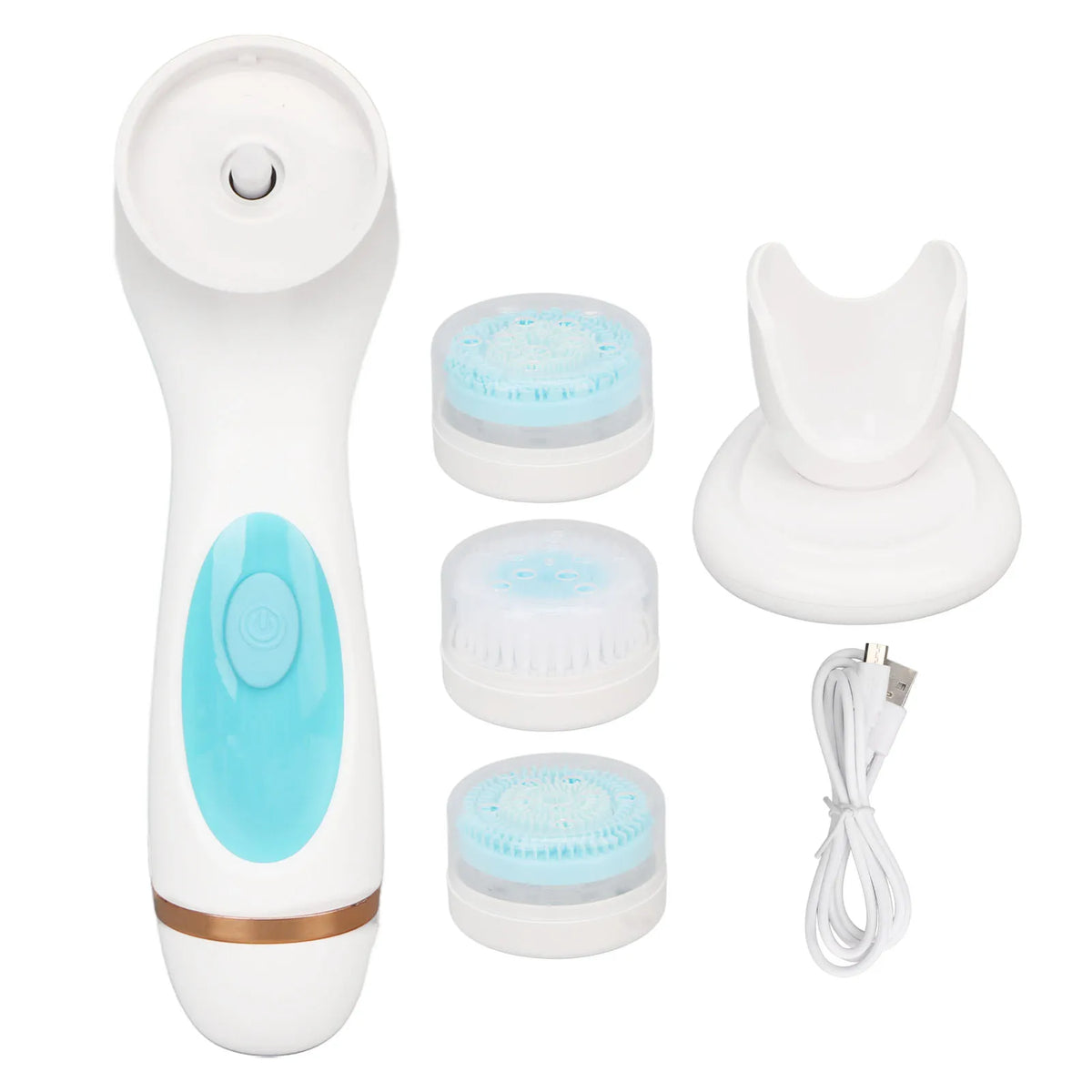 Facial Electric Cleaner Rechargeable Silicone Massage Cleansing Face Brush with Heads HIP WHITE