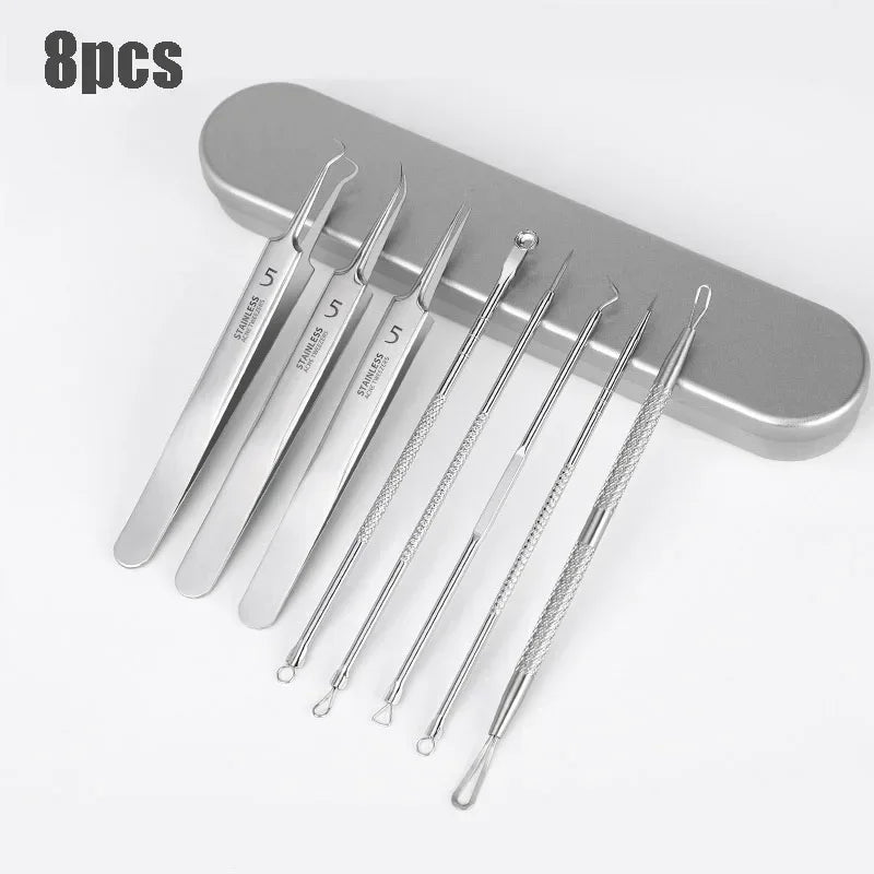 Blackhead & Ingrown Hair Removal Tweezers Set – 3/8 Pcs Skin Care Tool Set HIP C653-8pcs