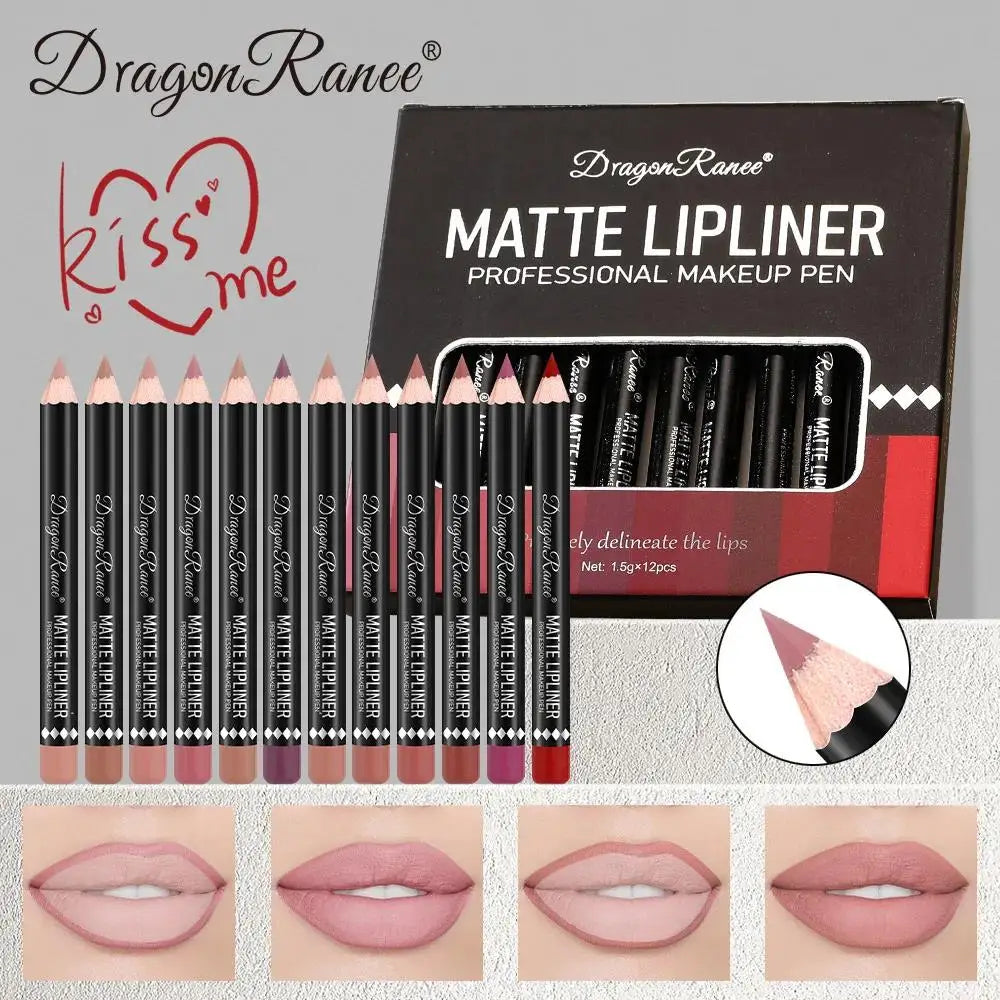 Dragon Ranee 12-Color Matte Lip Liner Set – Waterproof Pencils Lip Liner Set HIP