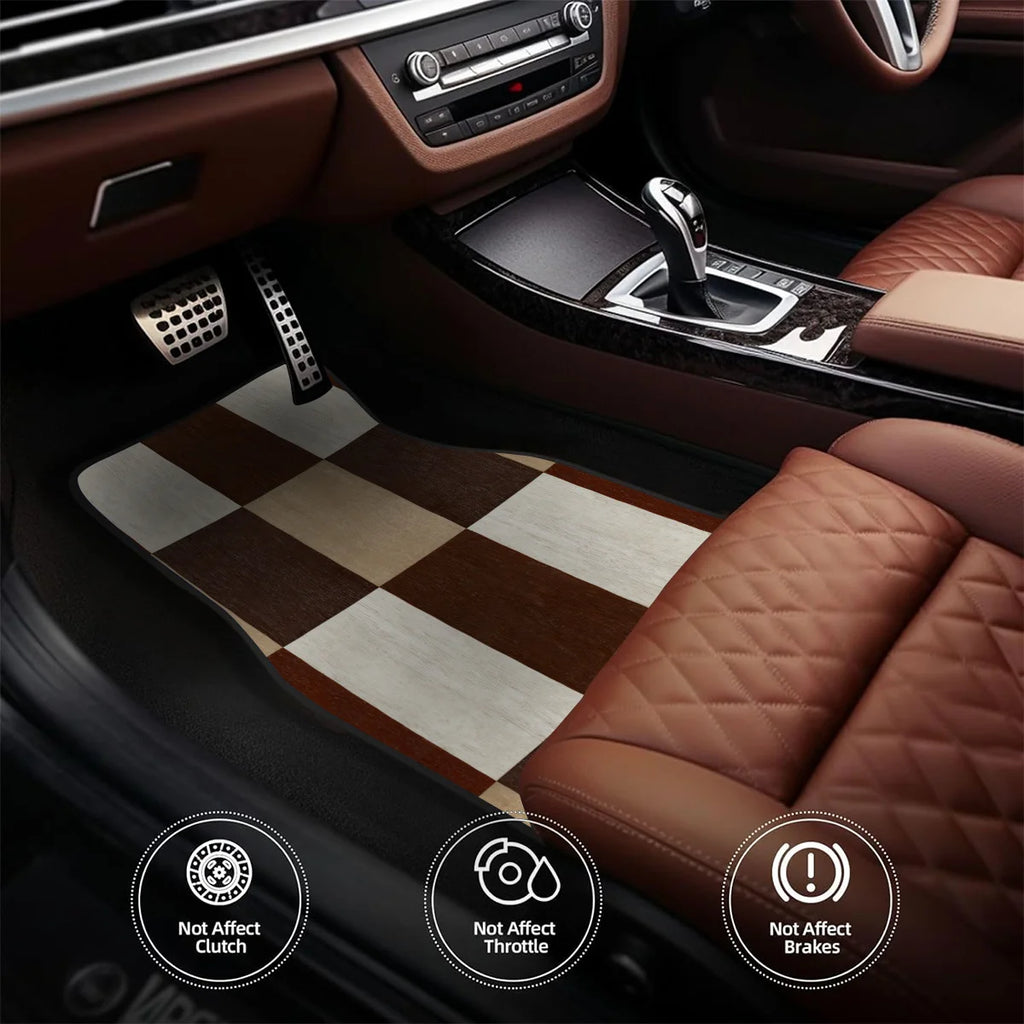 4-Piece Brown Checkerboard Car Floor Mats – Non-Slip Car Floor Mats HIP