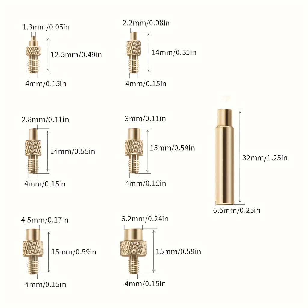 Brass Heat Insert Nut Tips M2–M8 | 7-Pc 3D Printer Kit Heat Insert Tool Kit HIP 1 set No plug